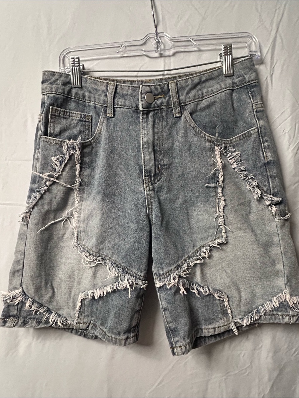 ROMWE Washed Light Gray-Blue High Waist Distressed Denim Shorts